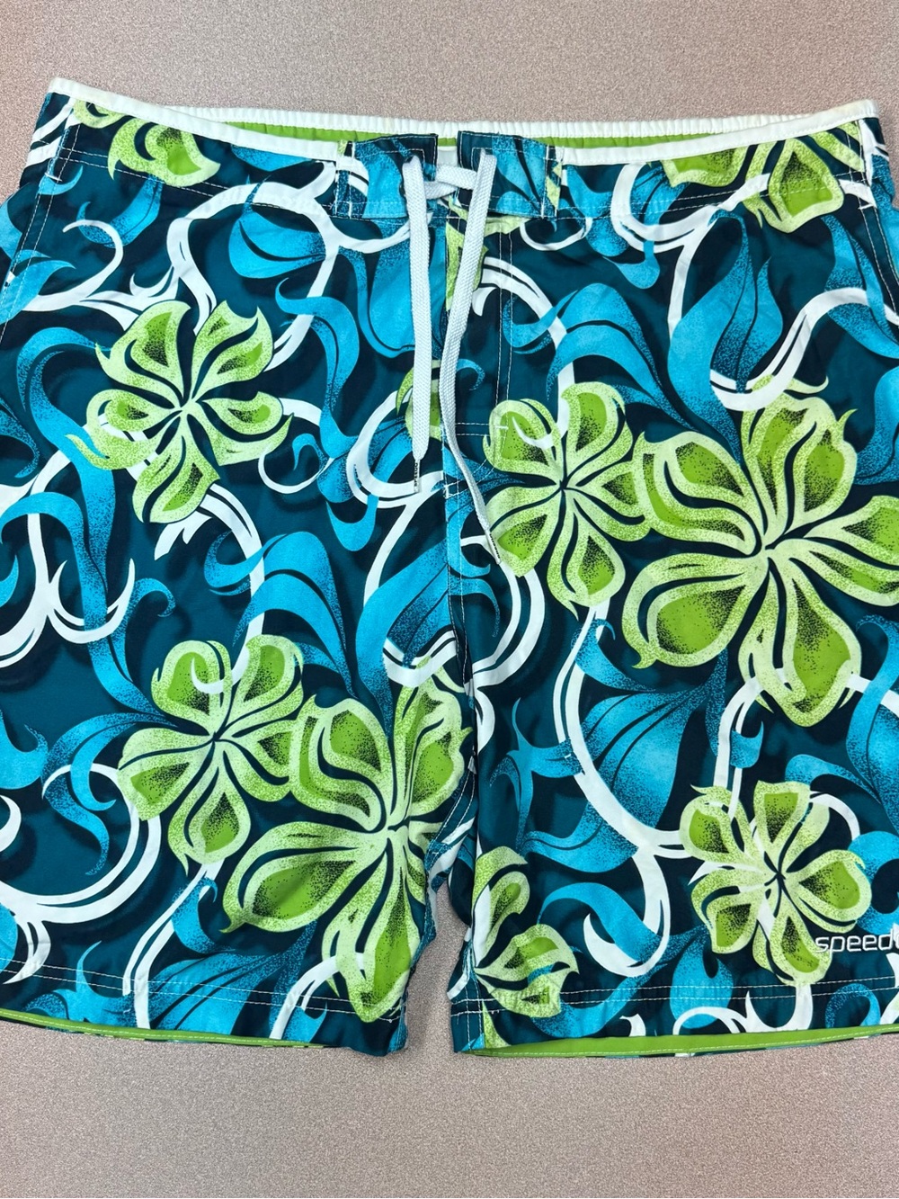 Speedo Men’s Teal, Blue & Lime Floral Swim Surf Beach Shorts Trunks Drawstring